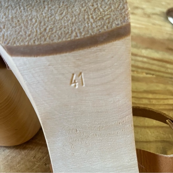 Swedish Hasbeens Merci Clog Sandals Leather Brown Tan Wood Heel Size 11 - Picture 10 of 13